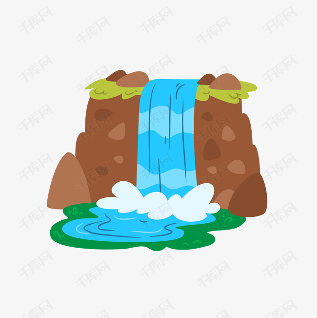 卡通瀑布png下载的素材免抠河流河水卡通瀑布卡通插图创意卡通