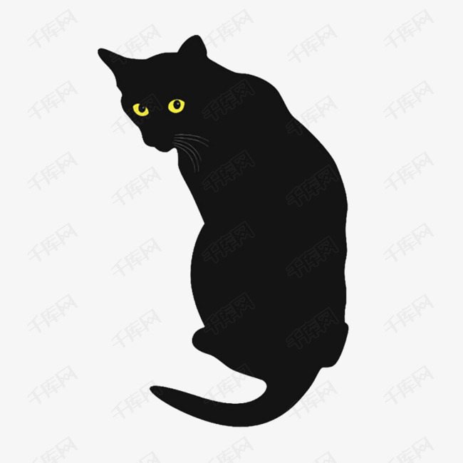 的黑猫png的素材免抠卡通手绘插画卡通手绘免扣夜猫子瞪眼的黑猫png