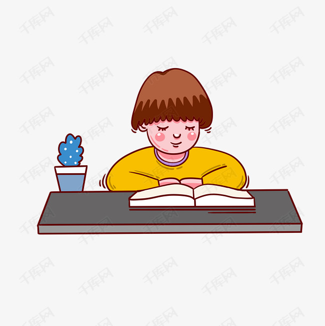 手绘卡通矢量学生努力学习