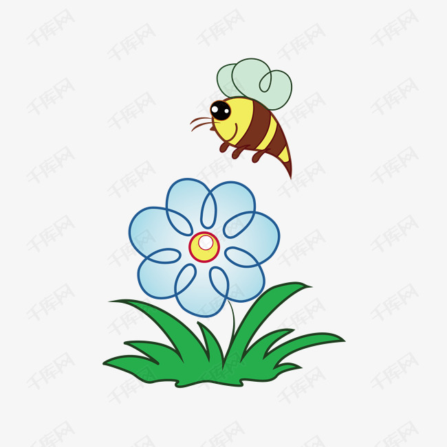 卡通矢量可爱花朵蜜蜂