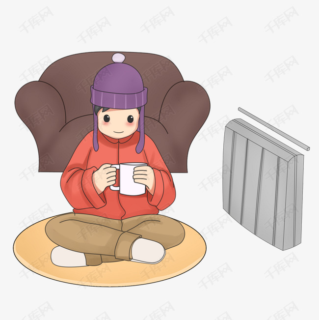 冬季取暖小女孩插画