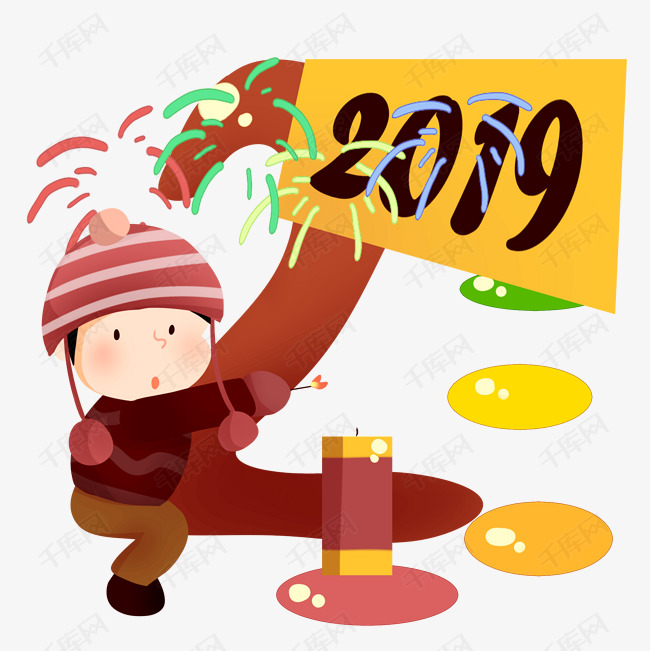 新年跨年倒计时2019年男孩子放炮素材图片免