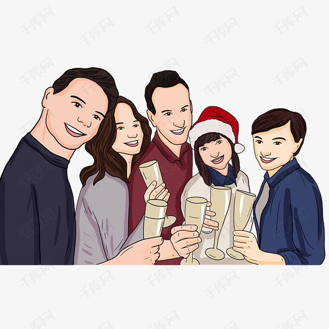 手绘插画聚会聚餐人物卡通