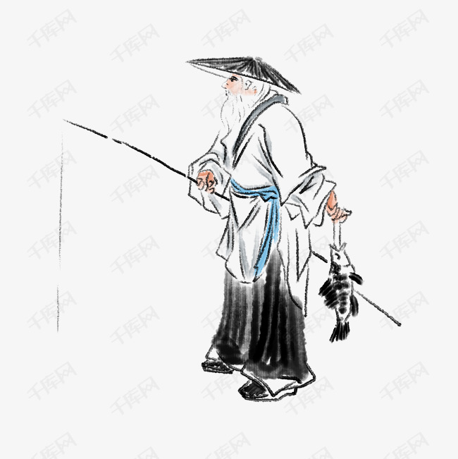 黑色的渔翁钓鱼插画素材图片免费下载_高清psd_千库网(图片编号