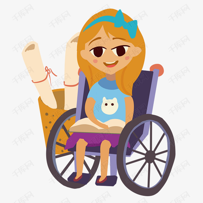 残疾人物坐轮椅的小女孩