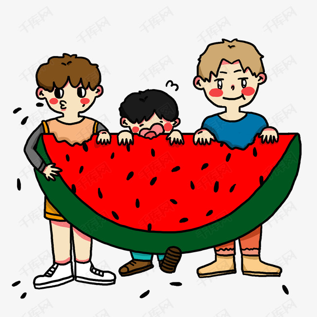 吃瓜群众和西瓜插画