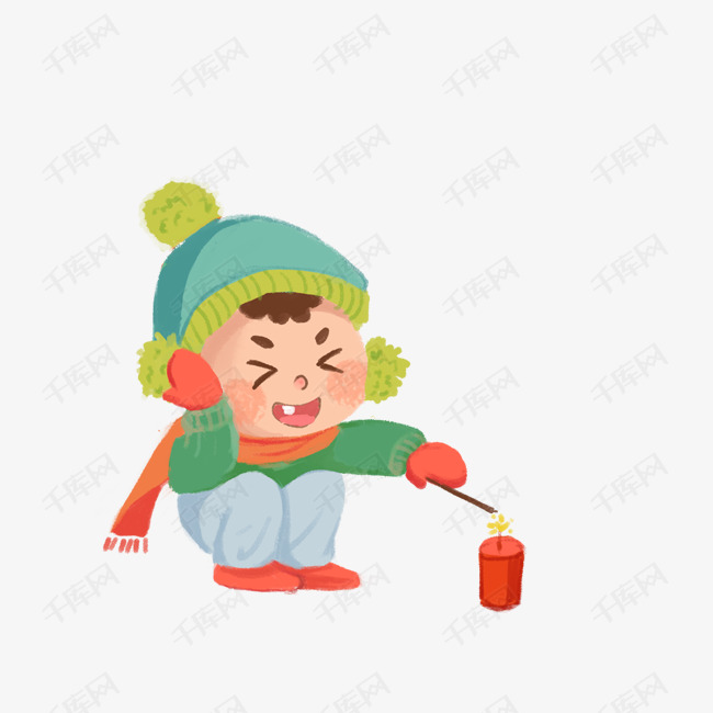 卡通手绘放鞭炮的小男孩素材图片免费下载_高清png_千