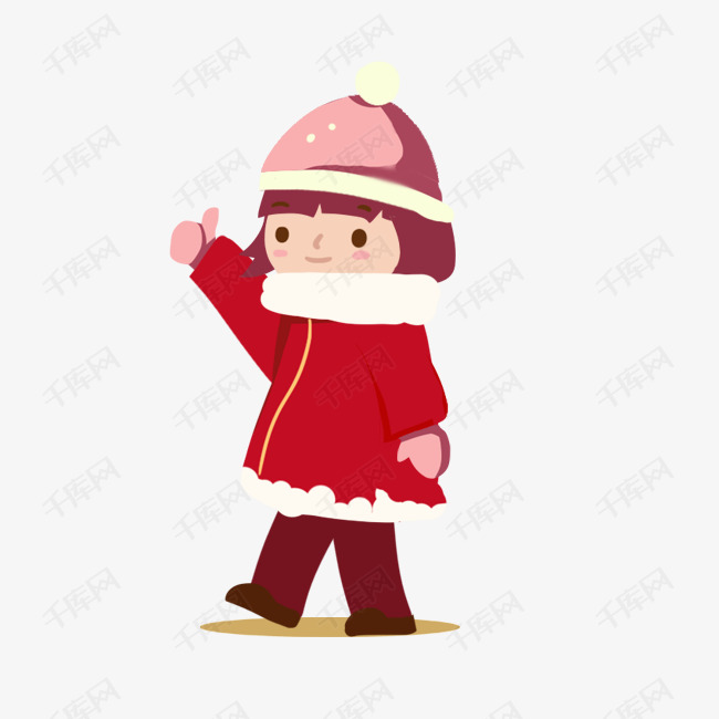 卡通手绘穿着冬装的小女孩