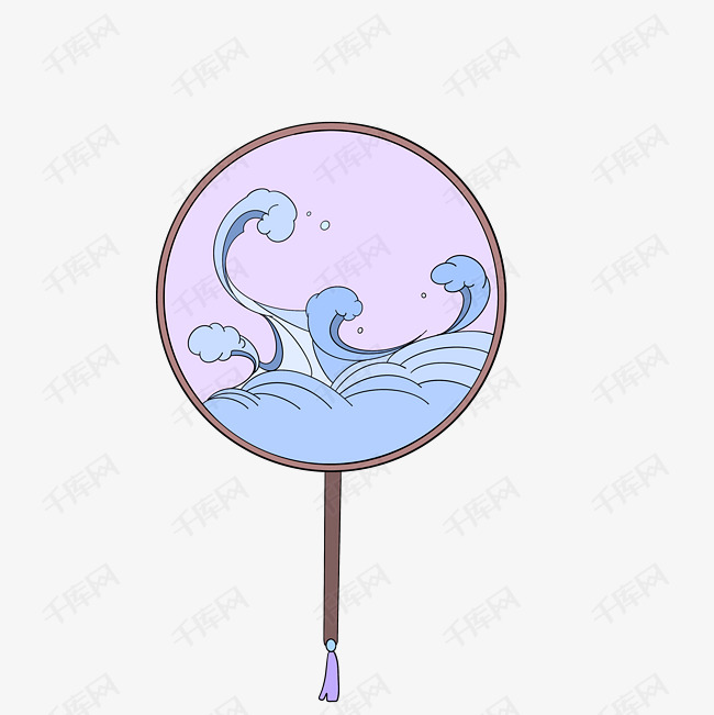 中国风海浪扇子手绘