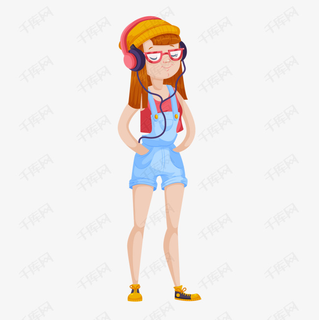 一个正在听音乐的女生的素材免抠一个女生女孩听音乐白人耳机便携