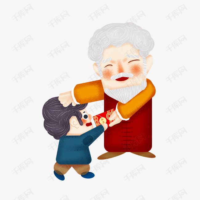 卡通手绘新年爷爷给孙子红包