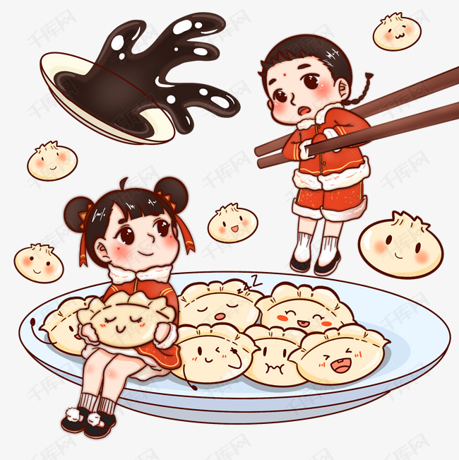 千库网 图片素材 新年2019年中国孩子吃饺子  新年2019年中国孩子吃