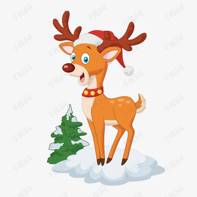 圣诞麋鹿圣诞树圣诞帽的素材免抠圣诞圣诞树麋鹿卡通手绘插画