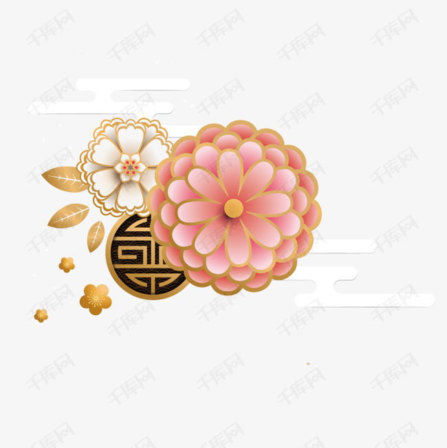 粉色创意吉祥花朵元素