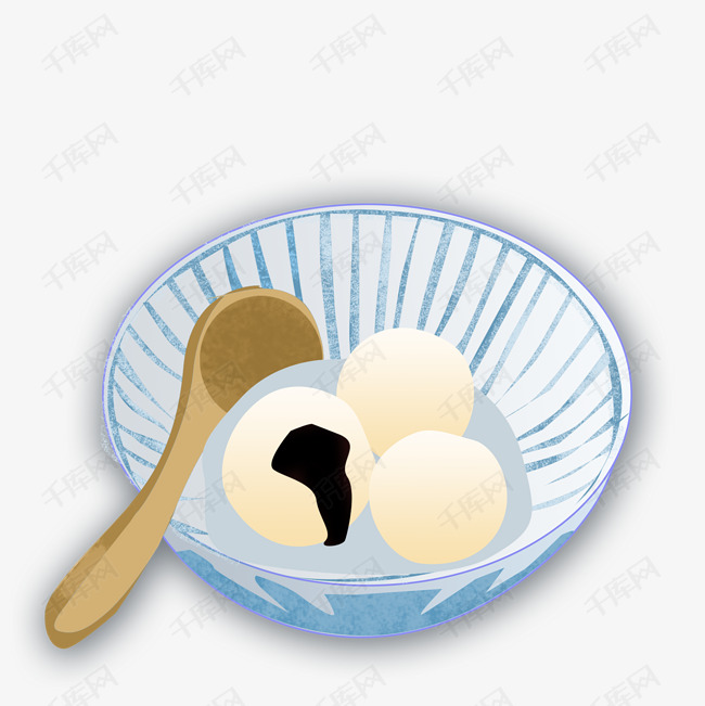手绘卡通一碗汤圆元宵