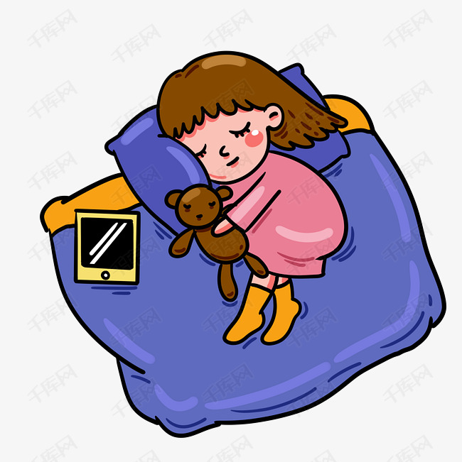 手绘卡通可爱冬季冬天睡觉的小女孩