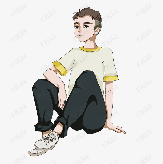 人物坐姿男生免抠插图的素材免抠
