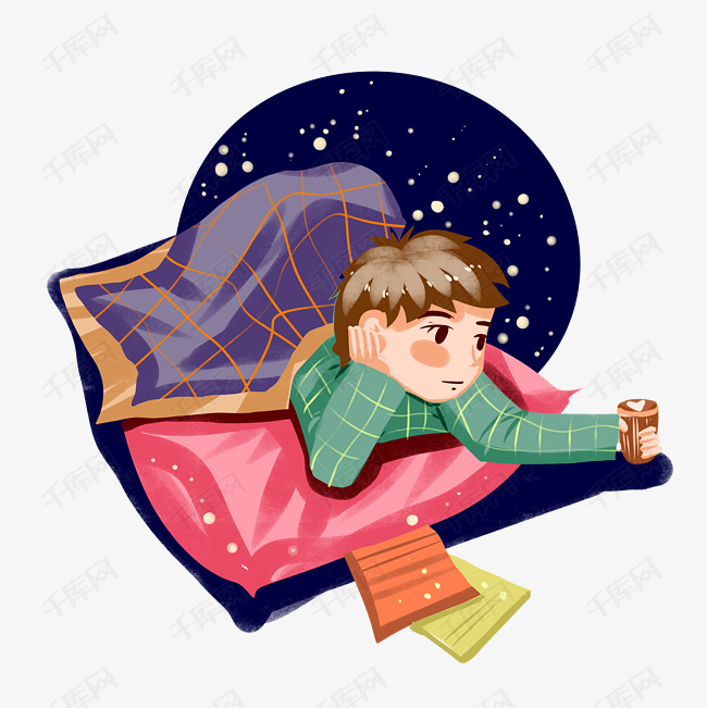 冬季活动宅在家里玩手机手绘插画