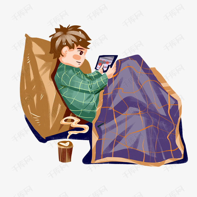 冬季活动宅在家里看电影手绘插画