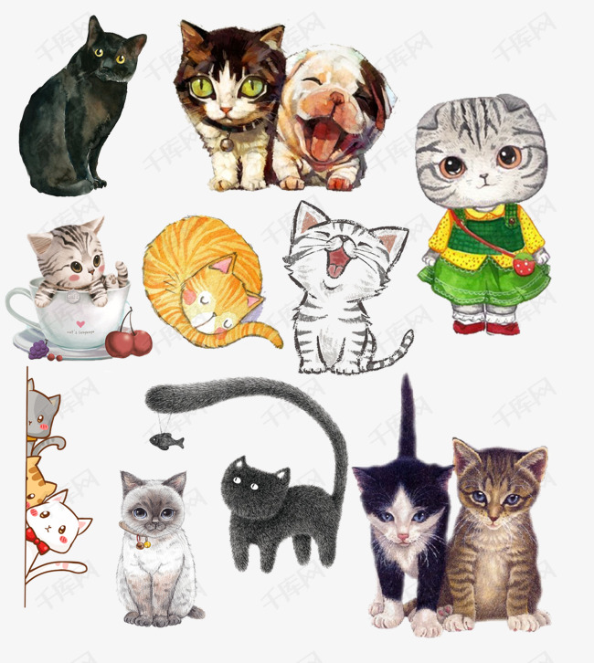 多款卡通呆萌猫咪素材图片免费下载_高清psd_千库网