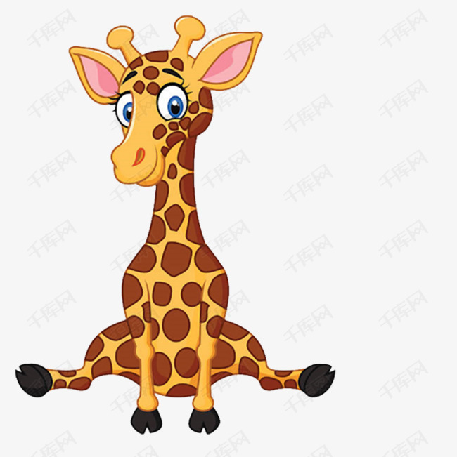 手绘卡通坐着的长颈鹿