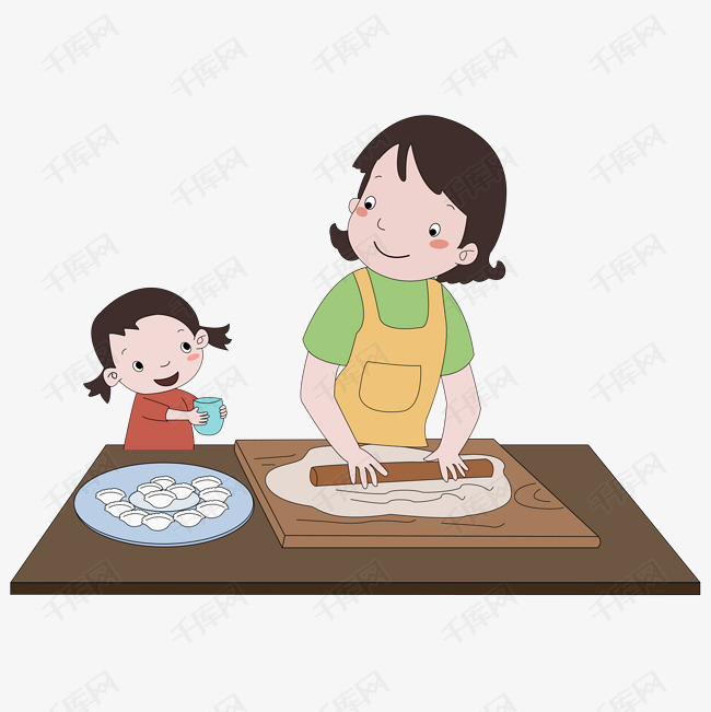 卡通矢量过年包饺子办年货