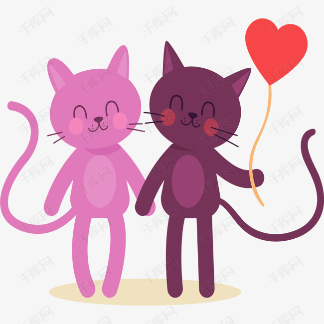 手拉手卡通猫咪情侣