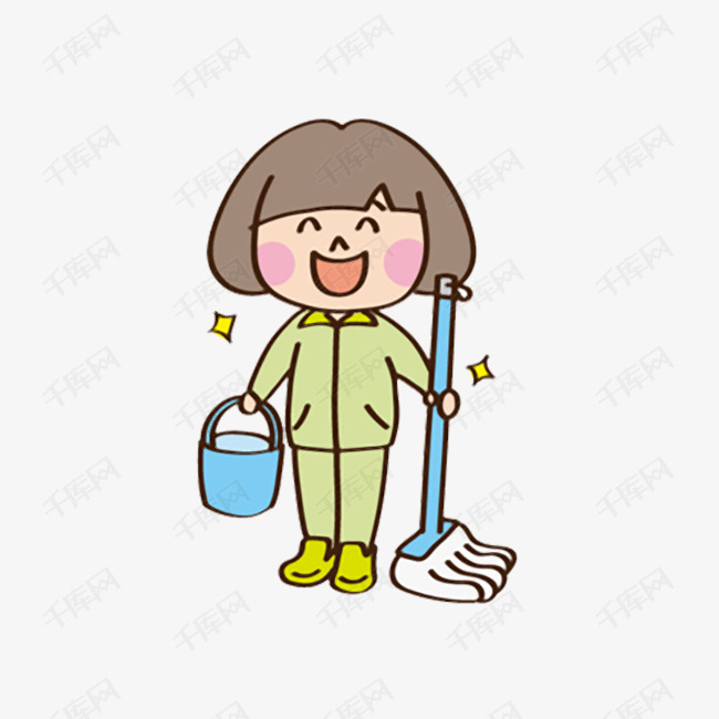 小女孩和拖把q版简笔画