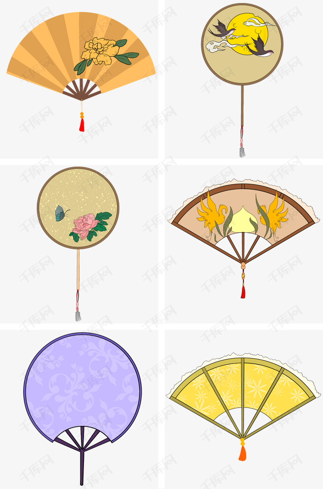 中国风扇子古典扇子手绘插画