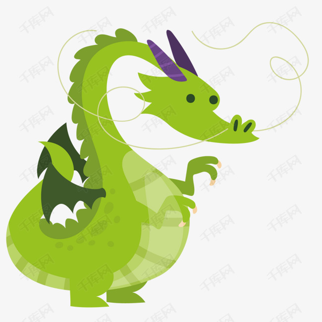 一条可爱的绿色龙的素材免抠一条龙绿色绿龙卡通可爱小翅膀
