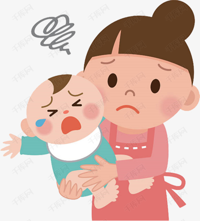 手绘卡通哭泣的宝宝妈妈