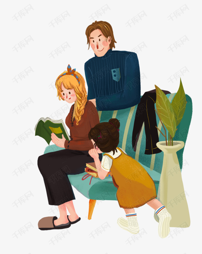 家庭温馨时光主题卡通插画