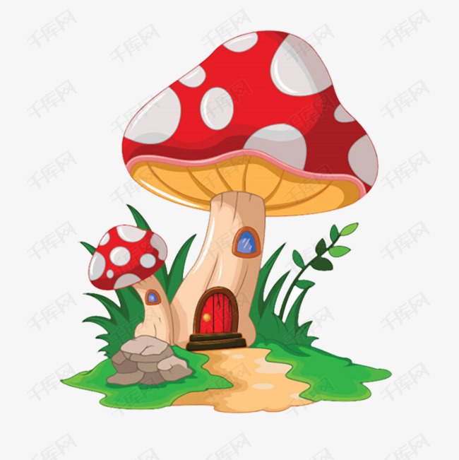 手绘卡通蘑菇房子