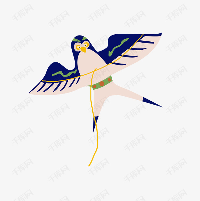 米蓝色燕子风筝插画