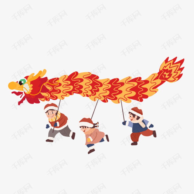 新年在舞龙灯的可爱小孩们免抠图素材图片免费下载