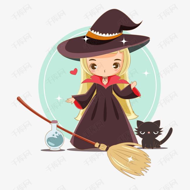 卡通魔法师png下载的素材免抠人物插图小魔女卡通魔法师卡通插图创意