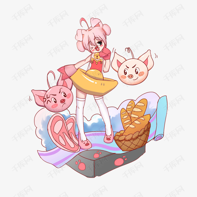 卡通猪猪女孩矢量素材