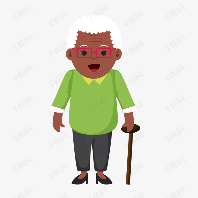 一个拄着拐杖的老妇人