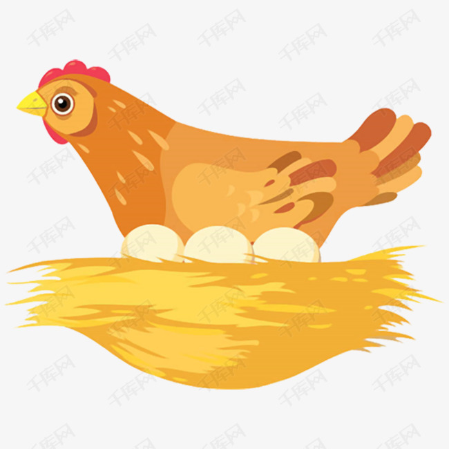 手绘卡通母鸡和鸡蛋