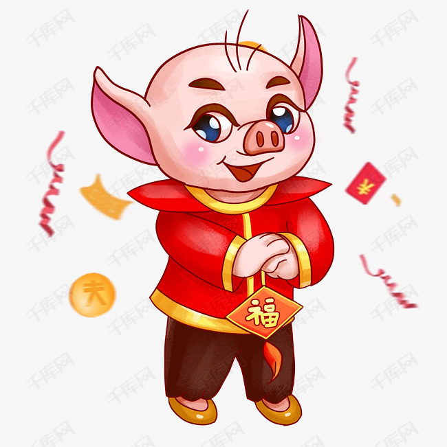 可爱小猪拜年新年快乐素材图片免费下载_高清psd_千库