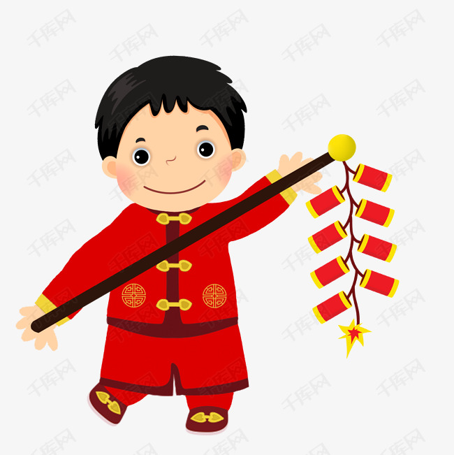 2018新年卡通娃娃卡通男孩烟花爆竹矢量图素材图片