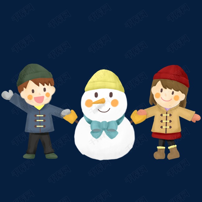下雪天堆雪人卡通人物素材
