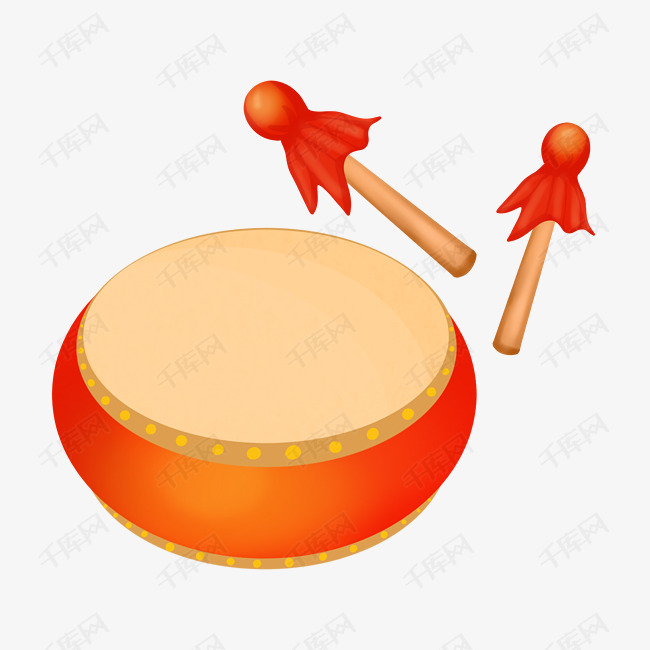 手绘鼓和鼓槌插画的素材免抠卡通牛皮鼓卡通红鼓敲锣打鼓红色鼓槌手绘