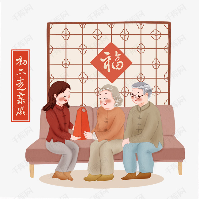 春节年俗初二走亲戚png过年访亲