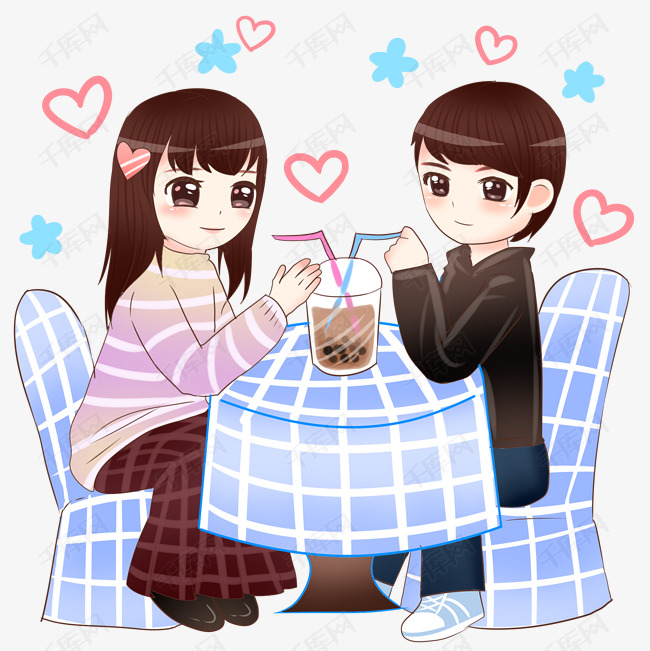 情人节情侣一起喝一杯饮料