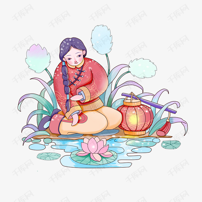 早春新年南方少女红色棉袄广东逛花市PNG