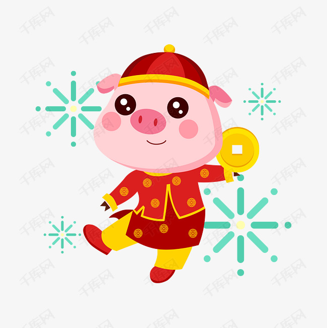 矢量手绘卡通猪年