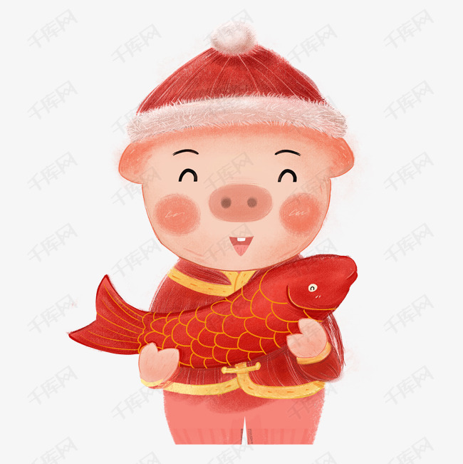 新年喜庆小猪拿着锦锂免抠图素材图片免费下载_高清