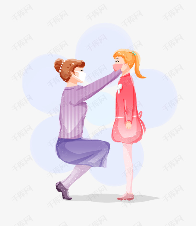 母亲关心女孩防雾霾