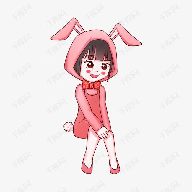 中秋节拟人小兔子q版女孩